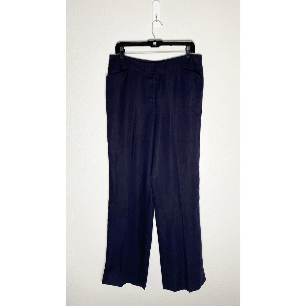 Calvin Klein Womens Navy Blue Linen Slacks Pants Work Wear Professional Classic